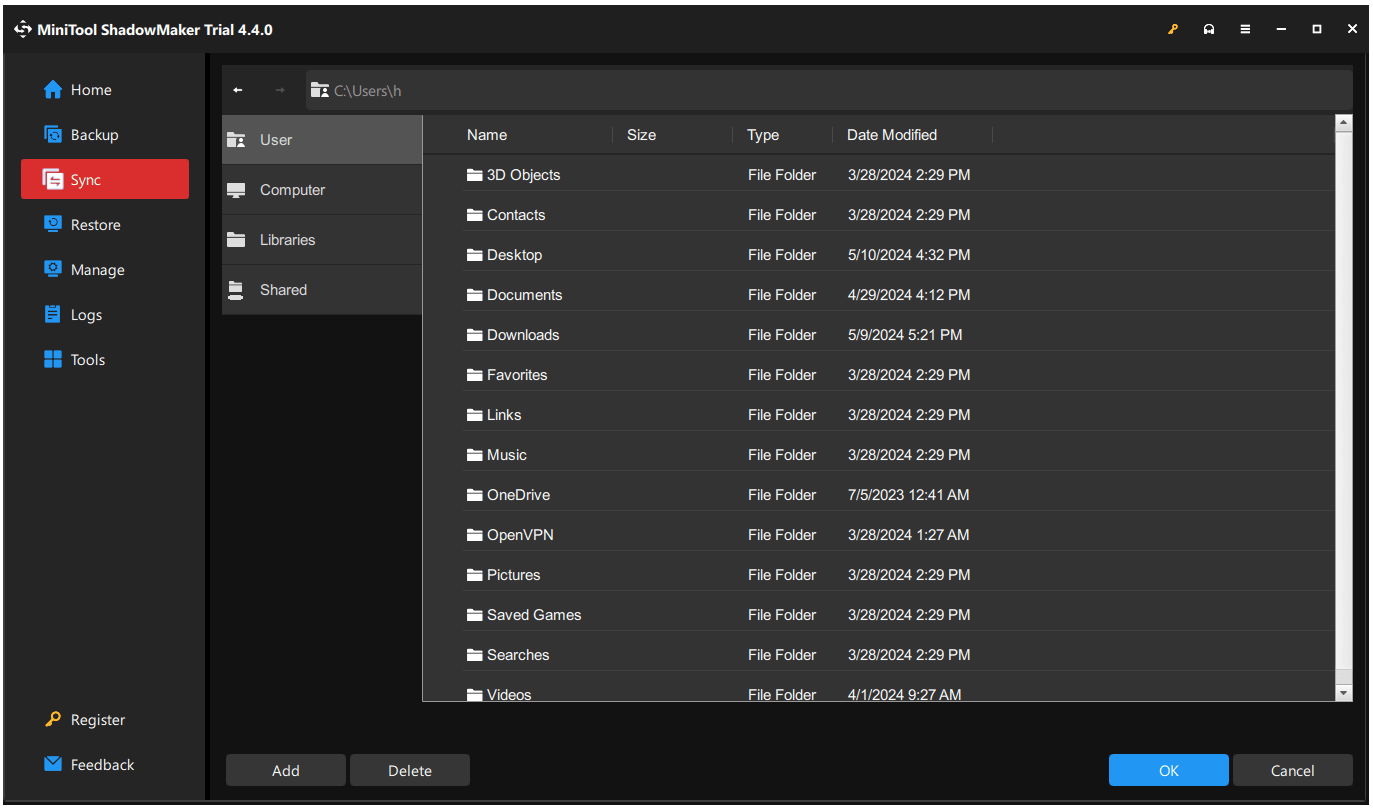 choose the sync destination