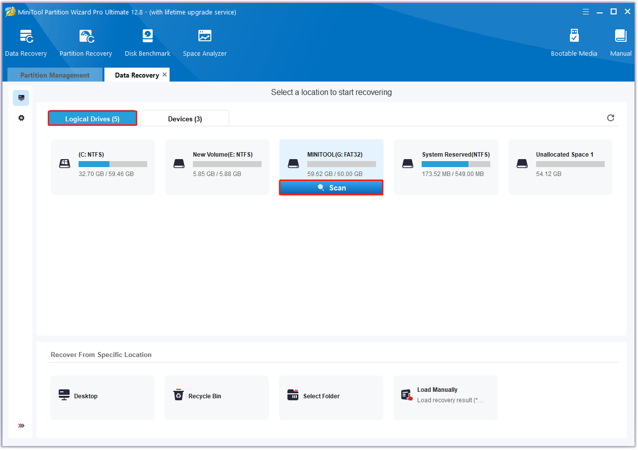 pilih drive target untuk dipindai