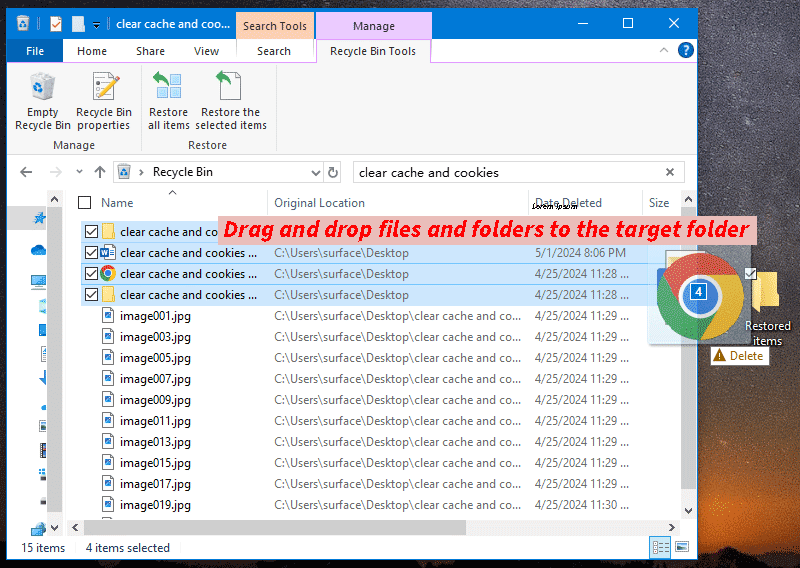 drag and drop files and folders to your desired folder