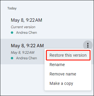 choose Restore this version