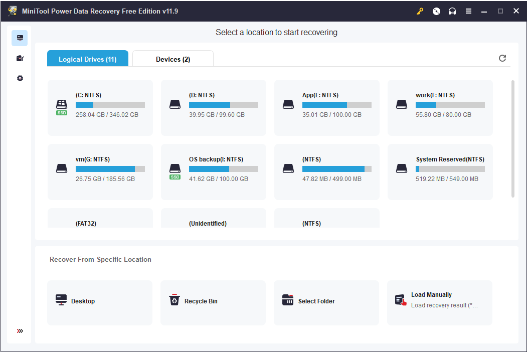 Antarmuka utama MiniTool Power Data Recovery