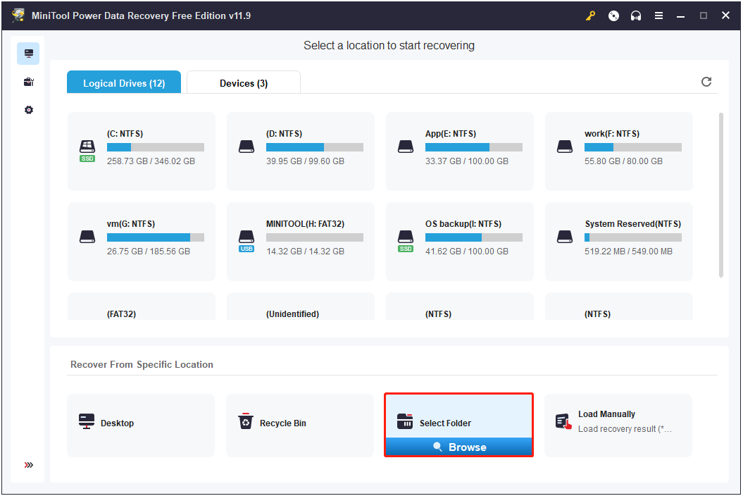 telusuri dan pilih folder target untuk dipindai