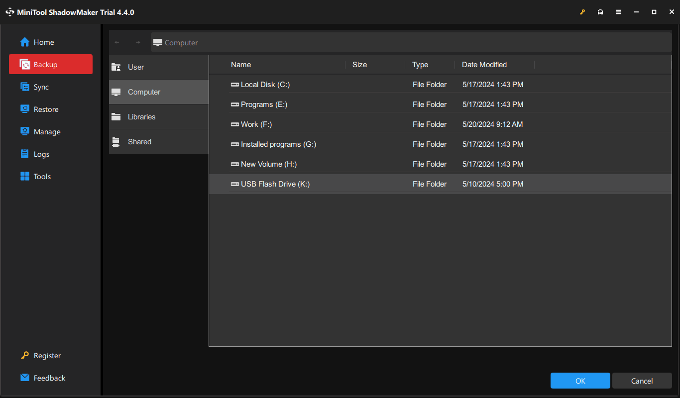 MiniTool mencadangkan data ke USB