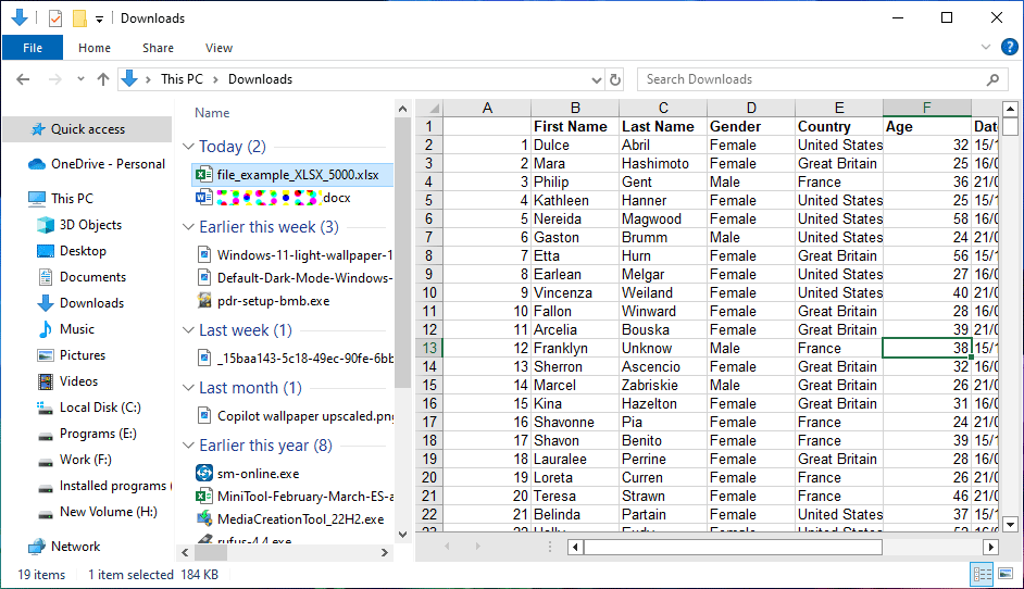 pratinjau file Excel di File Explorer