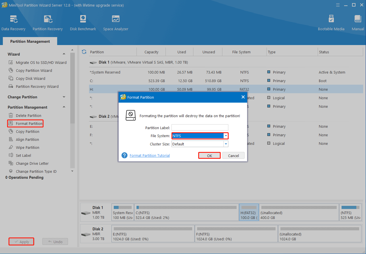 Partisi format MiniTool Partition Wizard