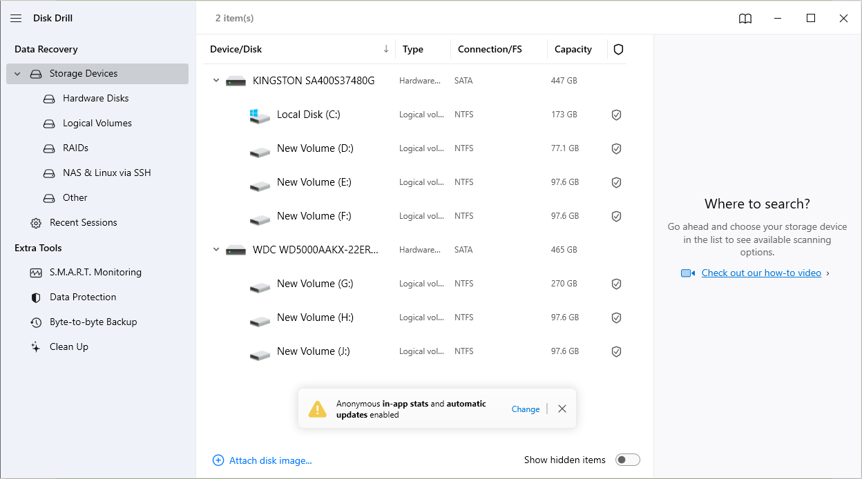 the main interface of Disk Drill