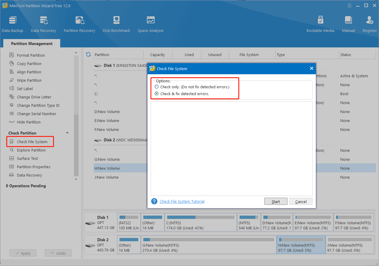 choose Check & fix detected errors