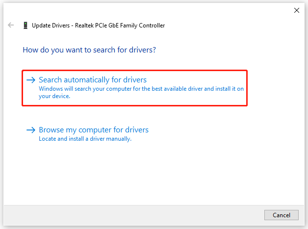 choose Search automatically for drivers