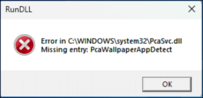 отсутствует запись: сообщение об ошибке PcaWallpaperAppDetect.