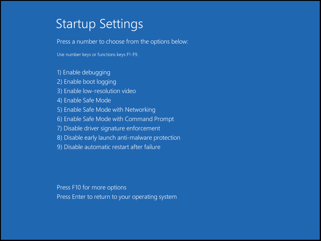 press F5 to Enable Safe Mode with Networking