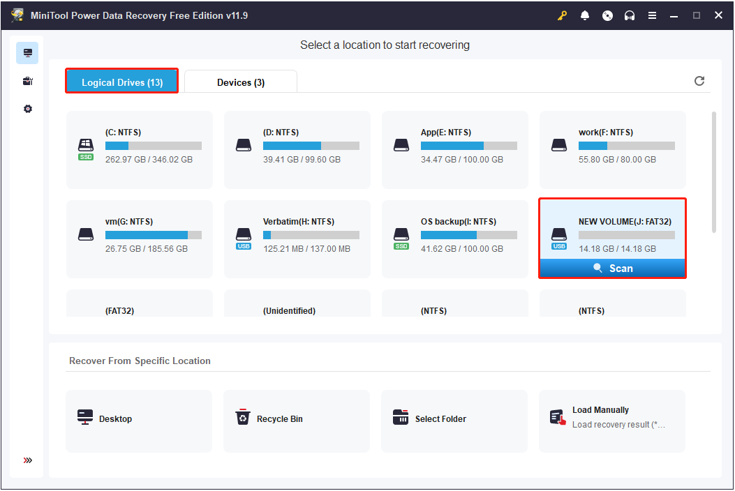 select the USB drive to scan