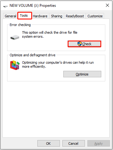 check the drive for file system errors