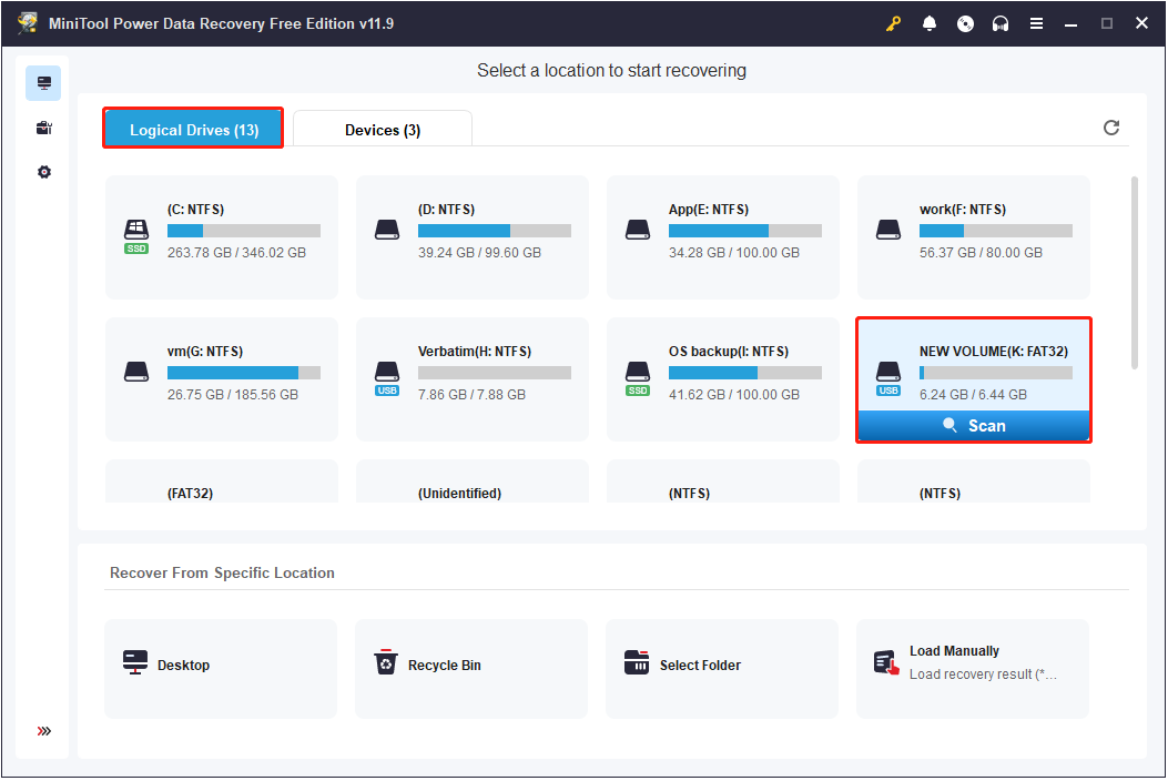 select the target ADATA USB drive to scan