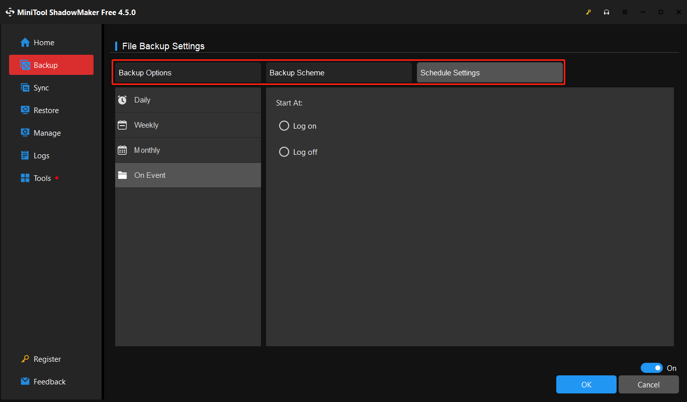 configure backup settings