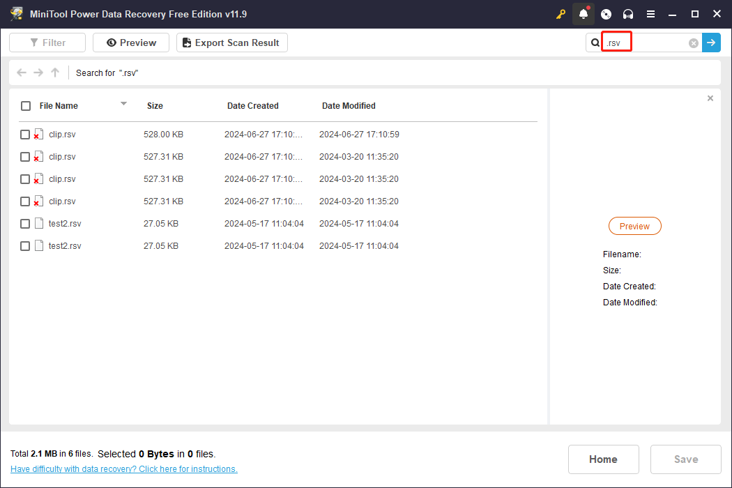 temukan file RSV yang diinginkan