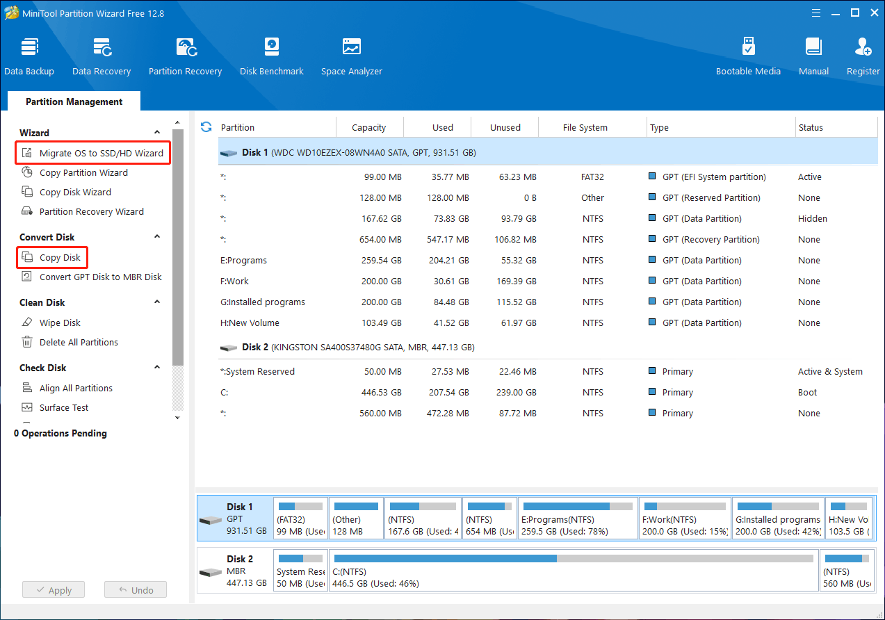 Salin Disk dan Migrasikan OS ke SSD/HD di MiniTool Partition Wizard