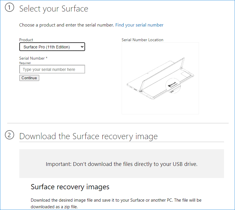 Unduh gambar pemulihan Surface Pro 11