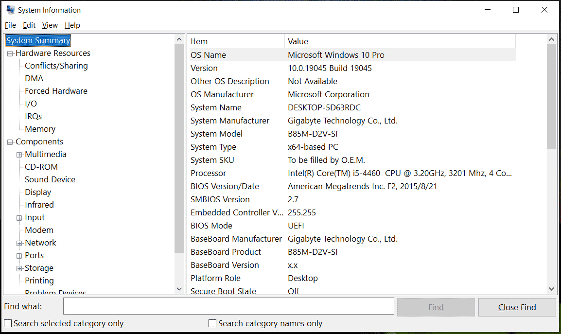 System Information Windows 10