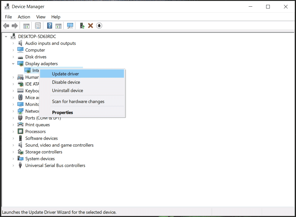 perbarui driver kartu grafis melalui Device Manager