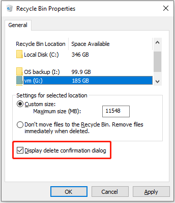 enable the Delete Confirmation Dialog