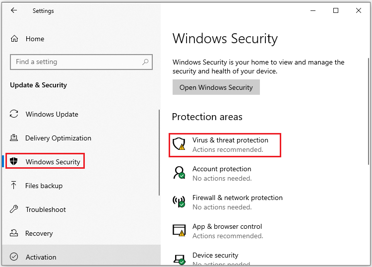 Go to windows security