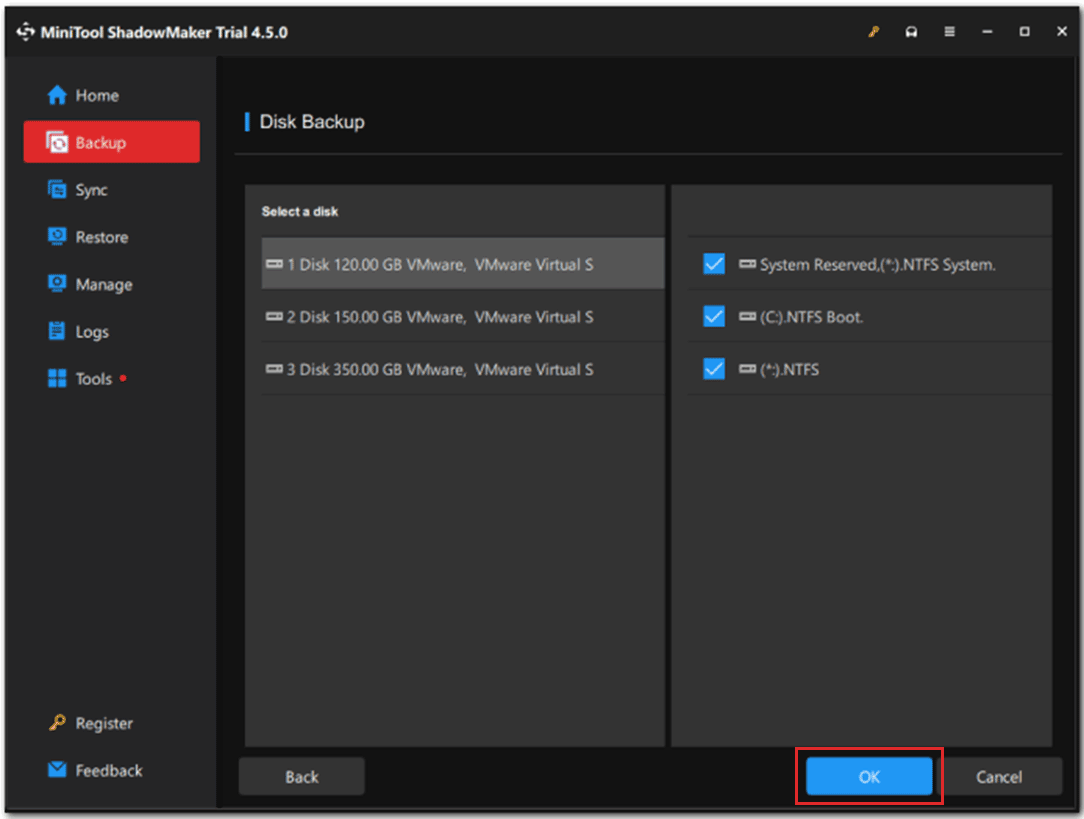 select disks and partitions