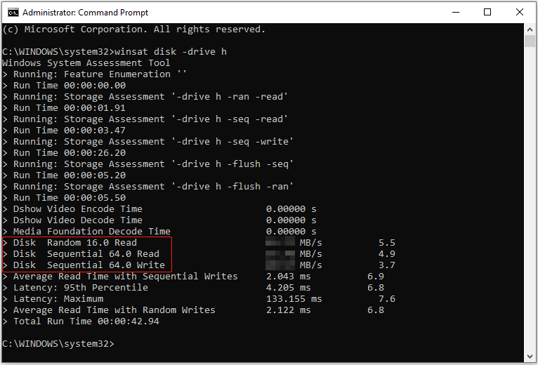 lihat disk secara acak dan kecepatan baca dan tulis berurutan