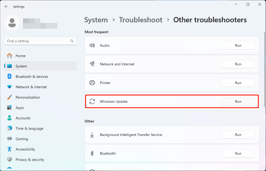 jalankan pemecah masalah Pembaruan Windows