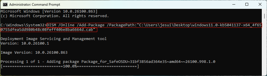 instal KB5041137 menggunakan Command Prompt