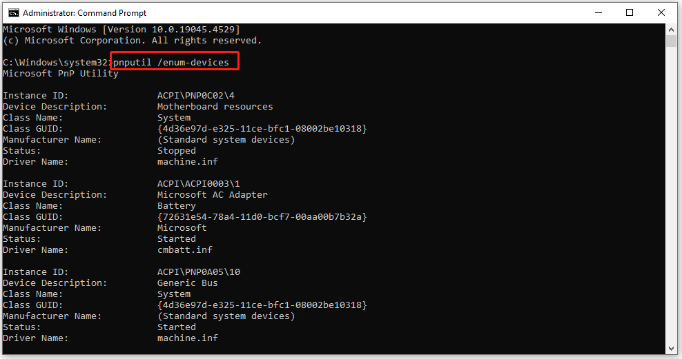 jalankan pnputil /enum-devices