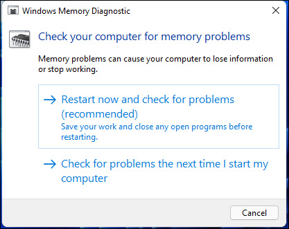 run the Windows Memory Diagnostic tool