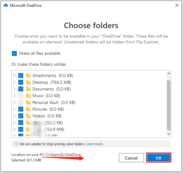 choose folders to sync