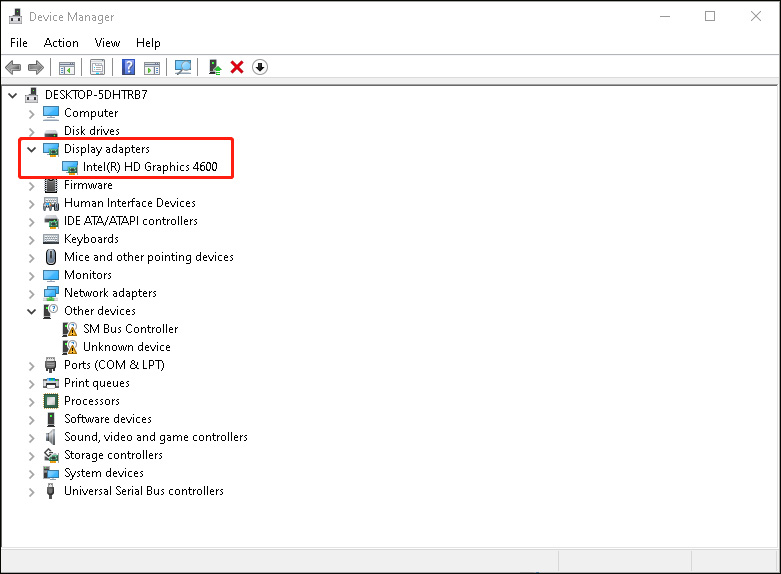 locate Display adapter and your driver