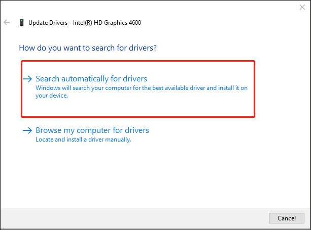 choose Search automatically for updated driver software