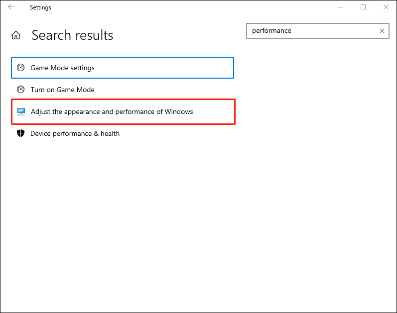 select Adjust the appearance and performance of Windows