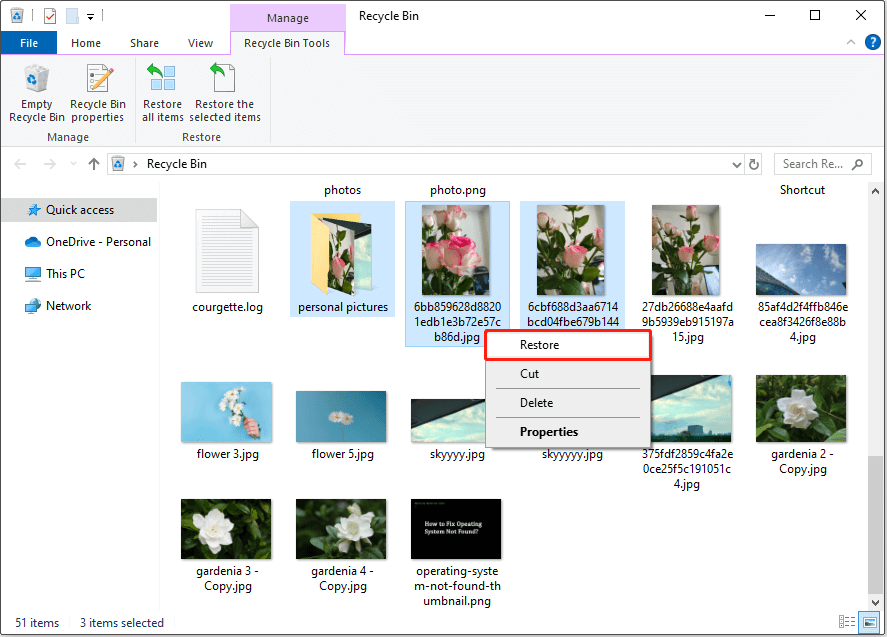 memulihkan file yang terhapus dari Recycle Bin