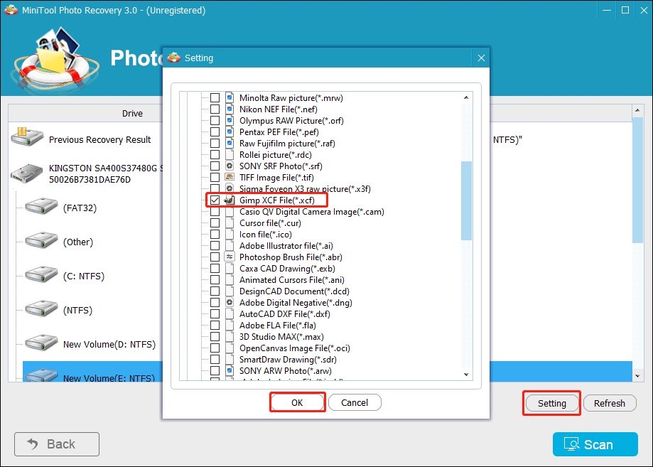 change the scan settings