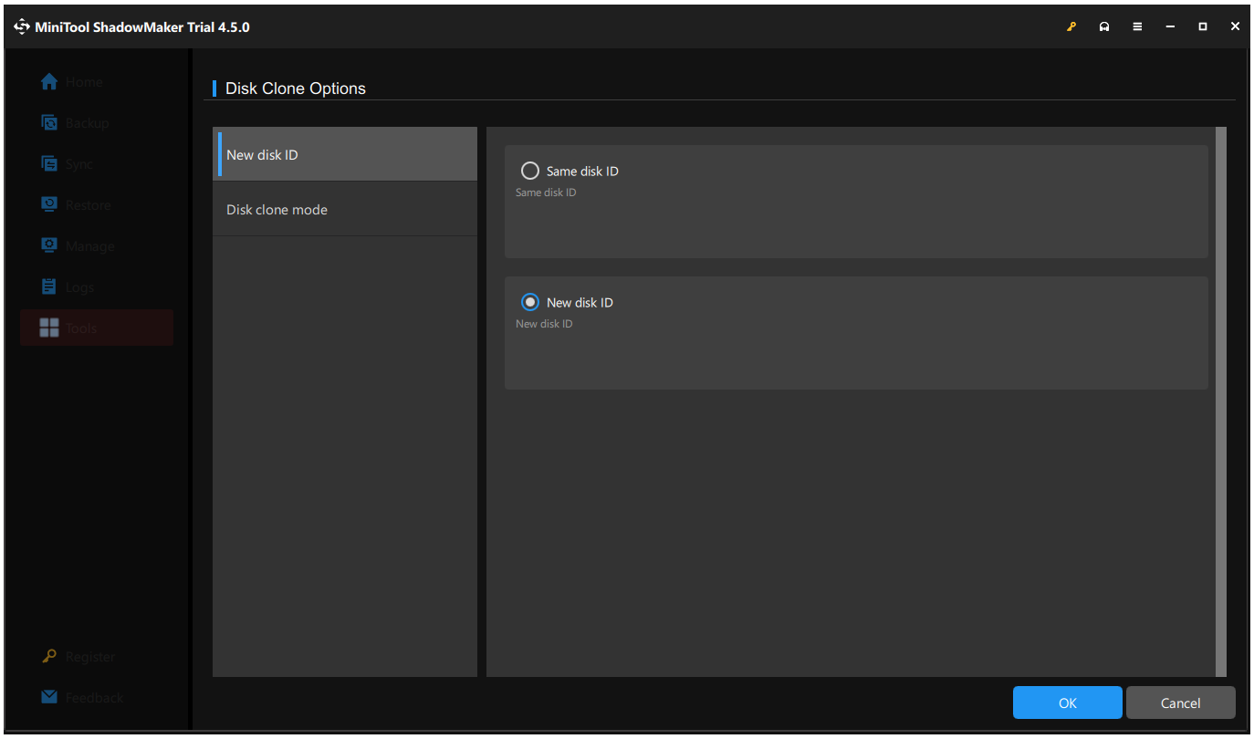 configure the Disk Clone options