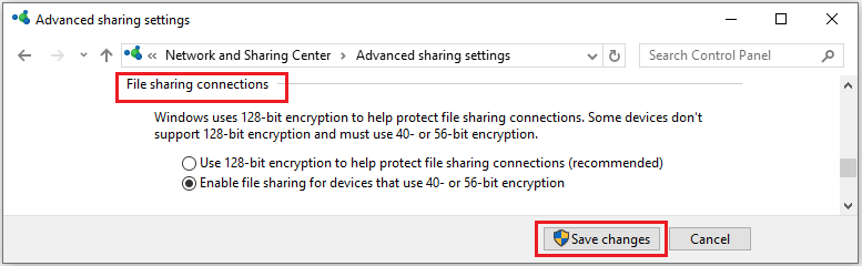 change file sharing connections