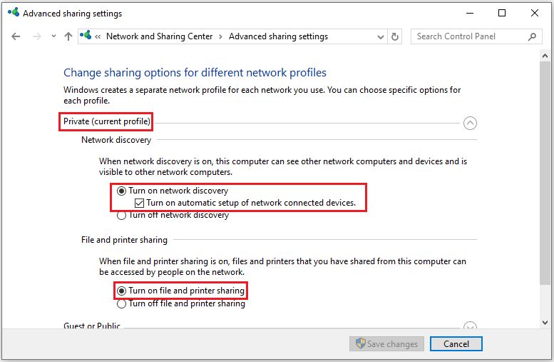 settings under private