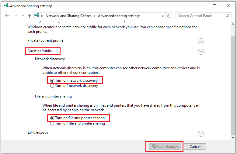 settings under guest or public