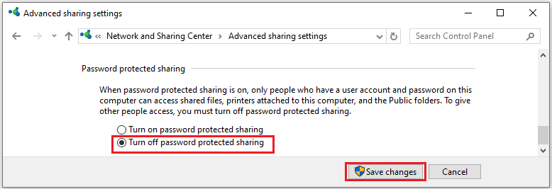 turn off password protected sharing