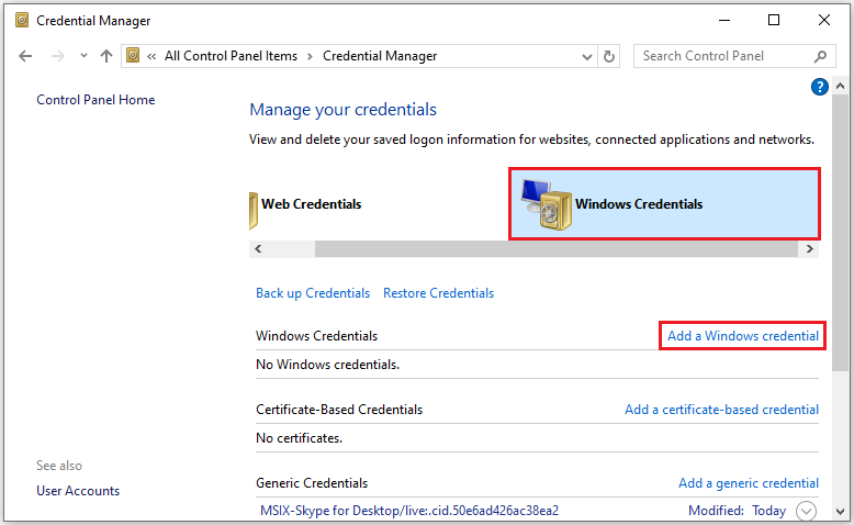 add a windows credential