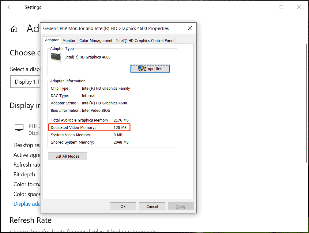 periksa VRAM di Windows 10