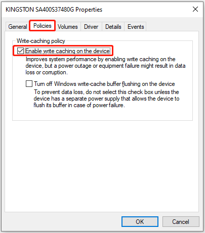 tick Enable write caching on the device