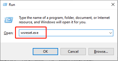 ketik wsreset.exe di dalam kotak