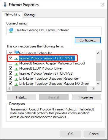 choose Internet Protocol Version 4 (TCP/IP)