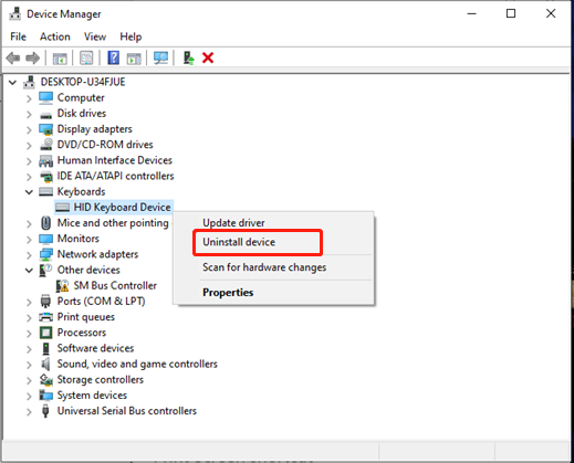 choose Uninstall device