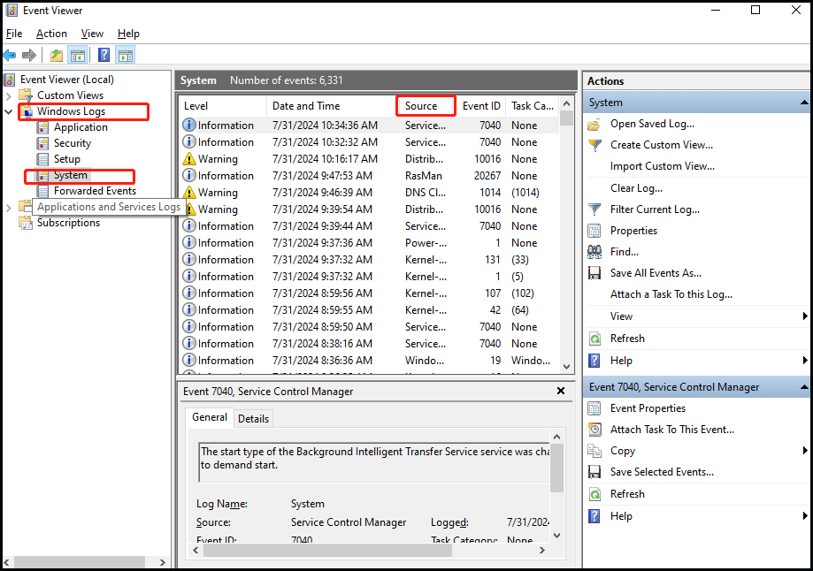 Buka Log dan Sistem Windows