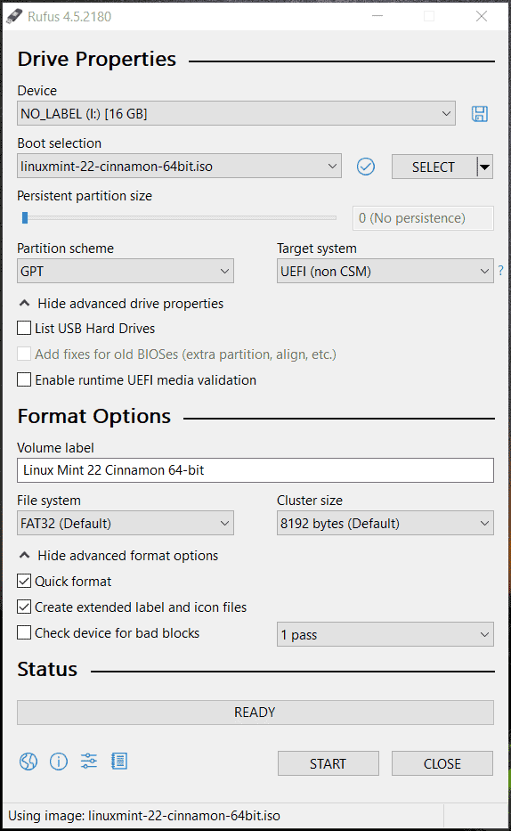 Buat USB yang dapat di-boot untuk Linux Mint 22